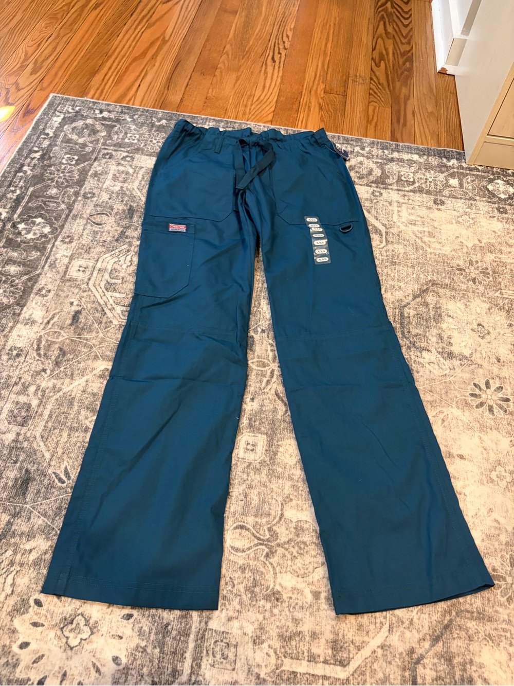 Women's Teal Boot-Cut Scrub Pants with Drawstring Waist